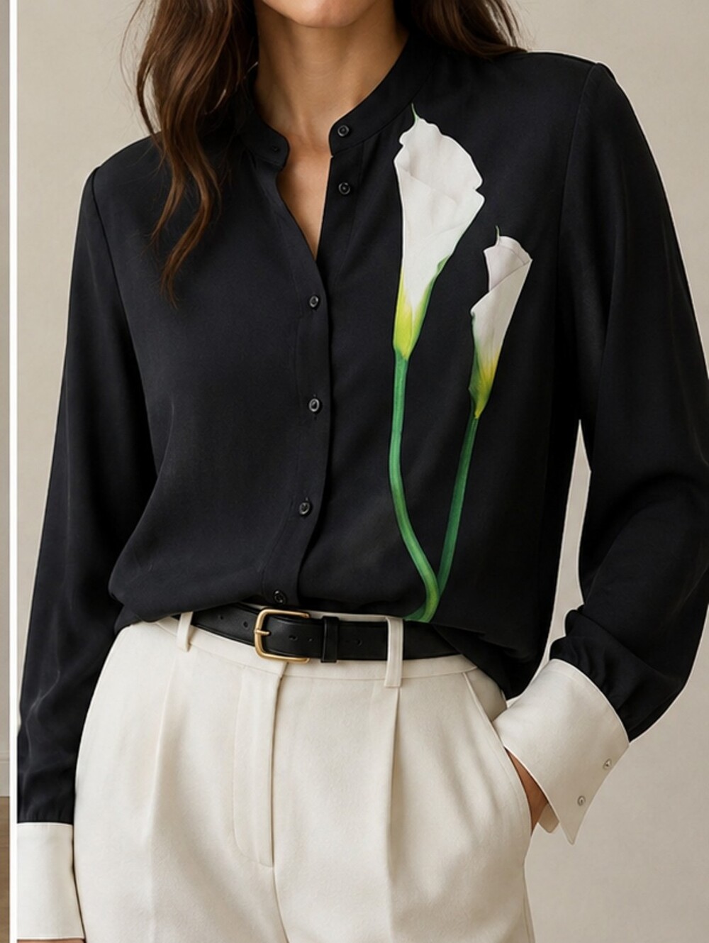 Victoria Beckham for Target Calla Lily Blouse XS Black Floral Button Down
